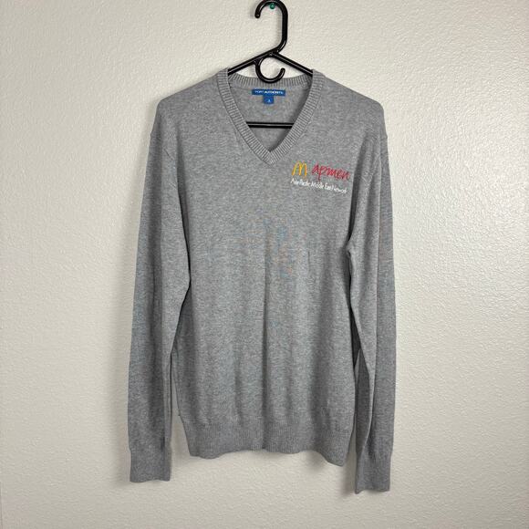 Port Authority Men's Size Small Gray Long Sleeve McDonald's Apmen V-Neck Sweater - Picture 1 of 6